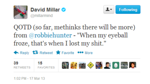 One of David Millar's tweets during Milan-San Remo